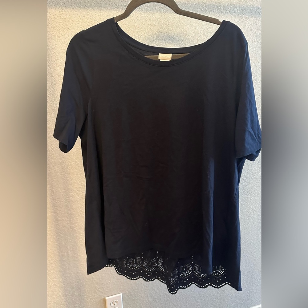 Chico’s navy tshirt with lace back detail XL